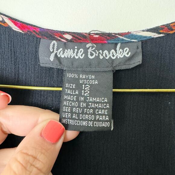 Jamie Brooke black colorful tribal print applique faux button tank midi dress 12 - Picture 6 of 6